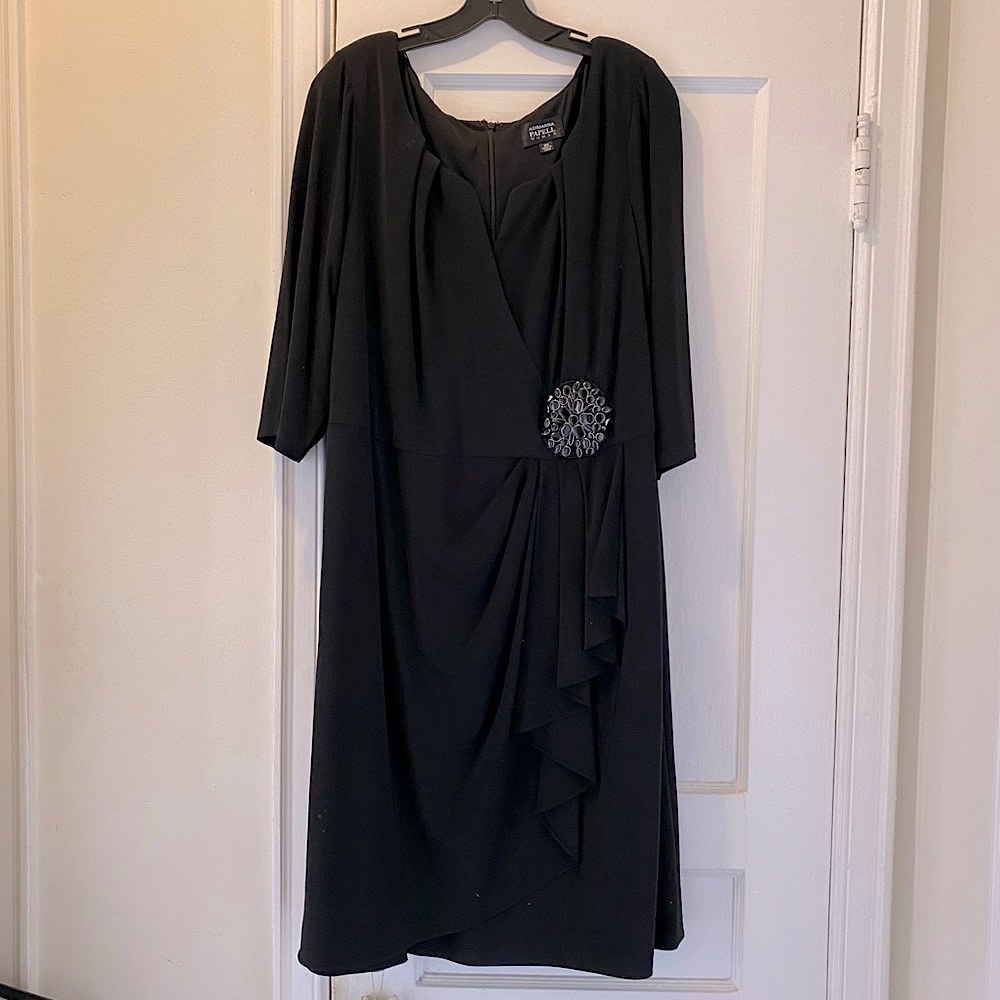 Adrianna Papell Woman faux wrap dress w/ waist embellishment - black 18W